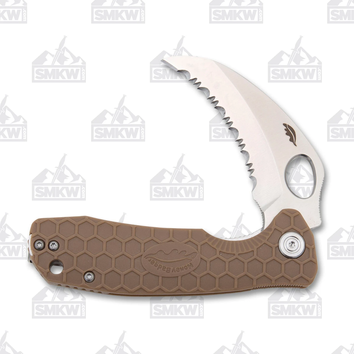 Honey Badger Medium Claw Folding Knife Tan 3in Serrated Satin Hawkbill HB1132 View 2