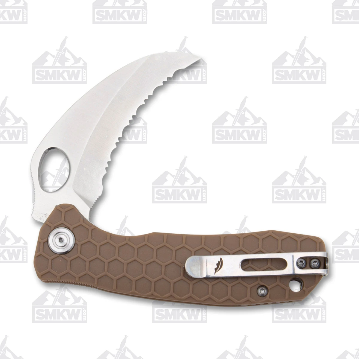 Honey Badger Medium Claw Folding Knife Tan 3in Serrated Satin Hawkbill HB1132 View 3