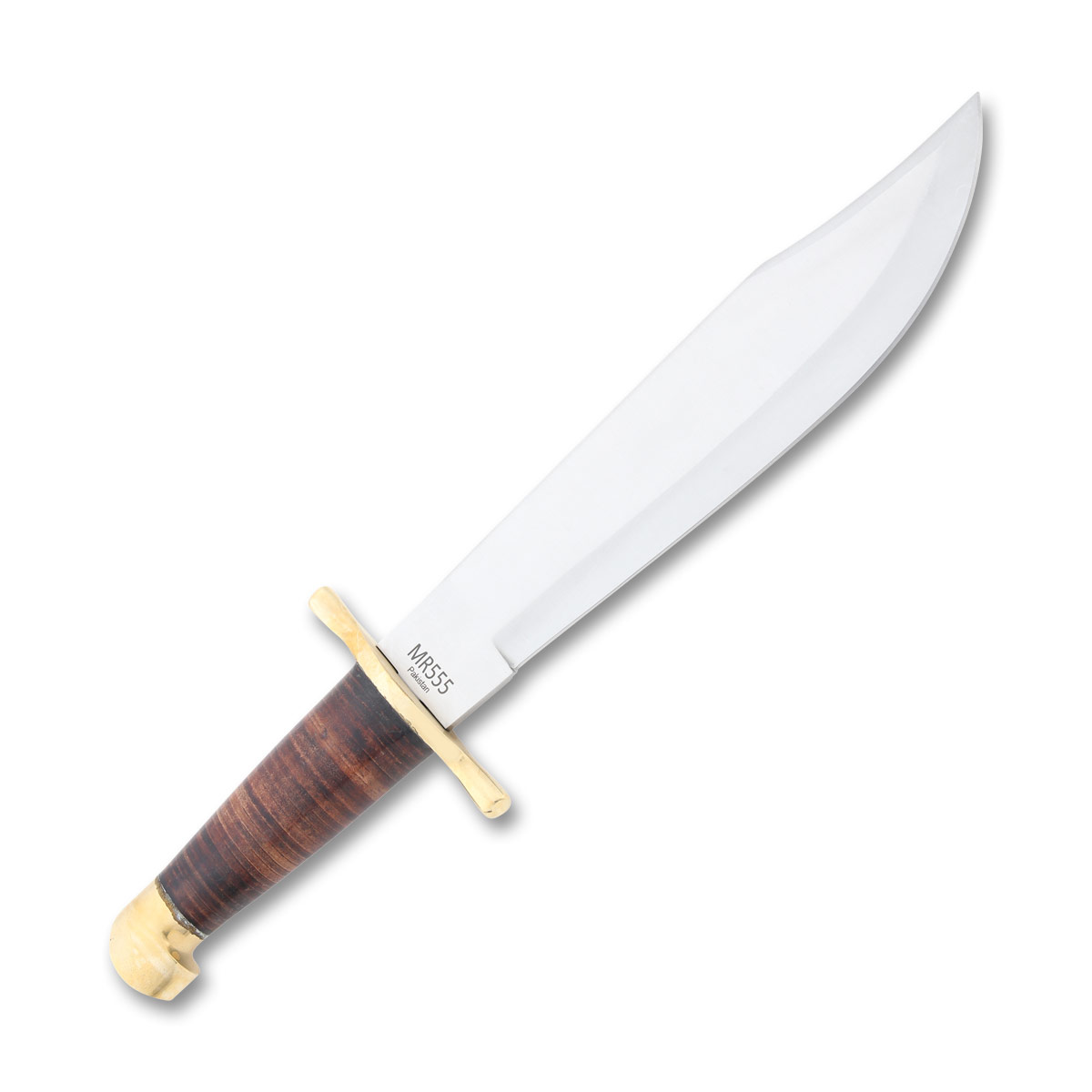 Marbles Stacked Leather Bowie Fixed Blade 9.75in Satin Clip Point MR555 View 3