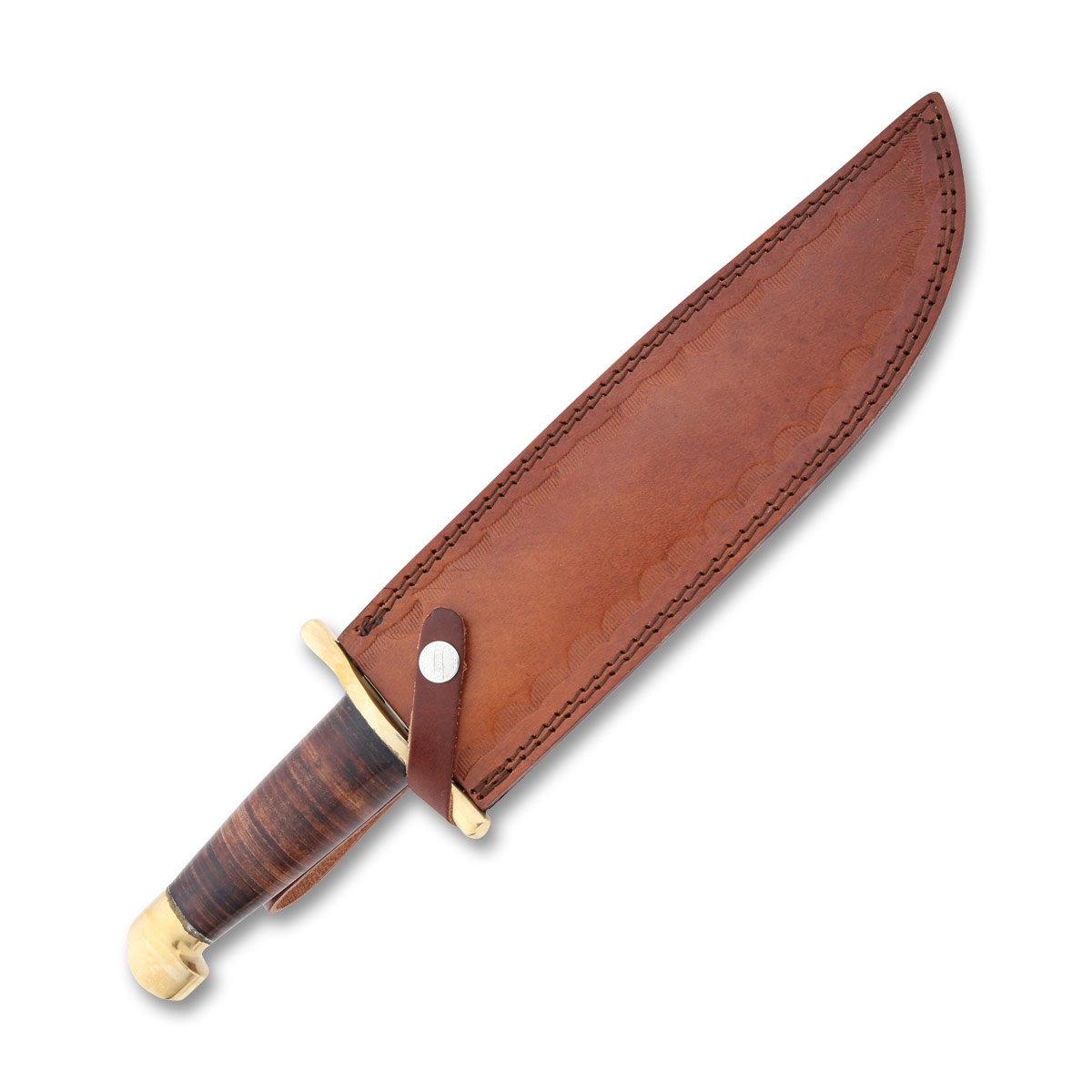 Marbles Stacked Leather Bowie Fixed Blade 9.75in Satin Clip Point MR555 View 4