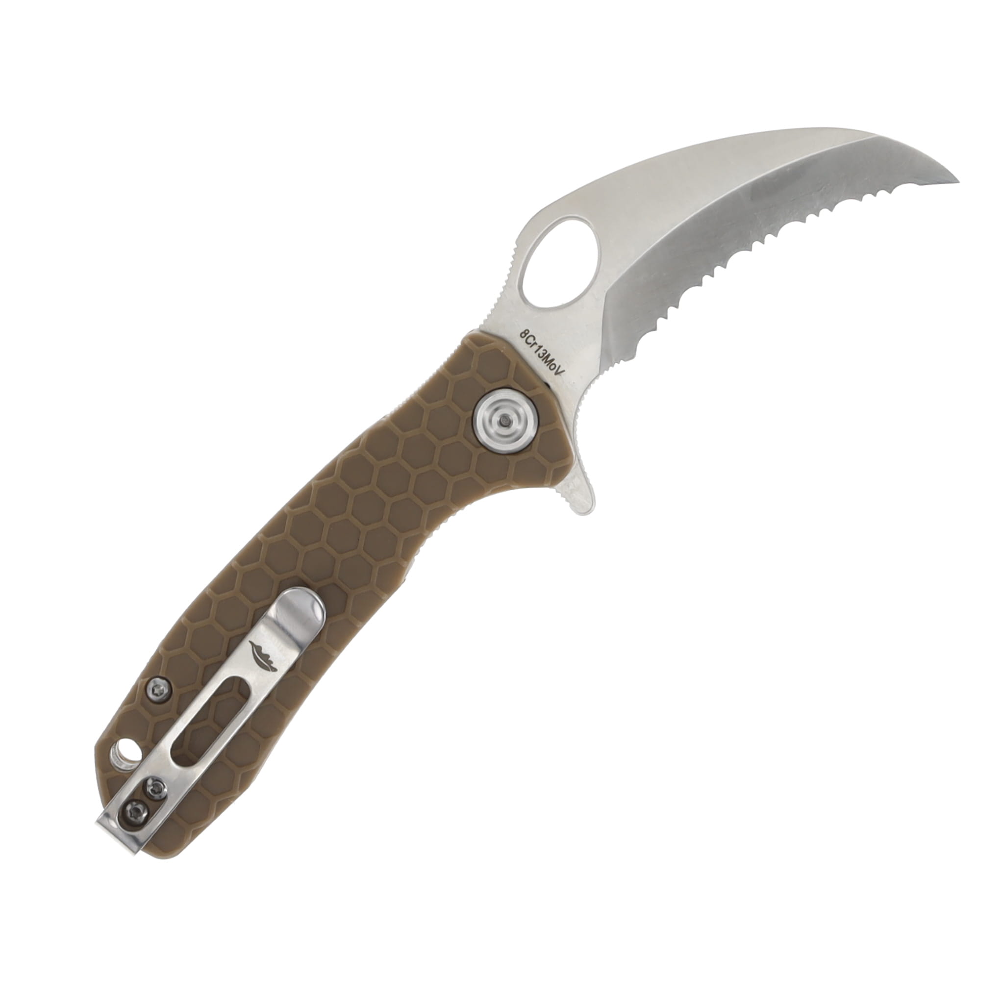 Honey Badger Claw Flipper Folding Knife Small Tan Serrated HB1152 View 2