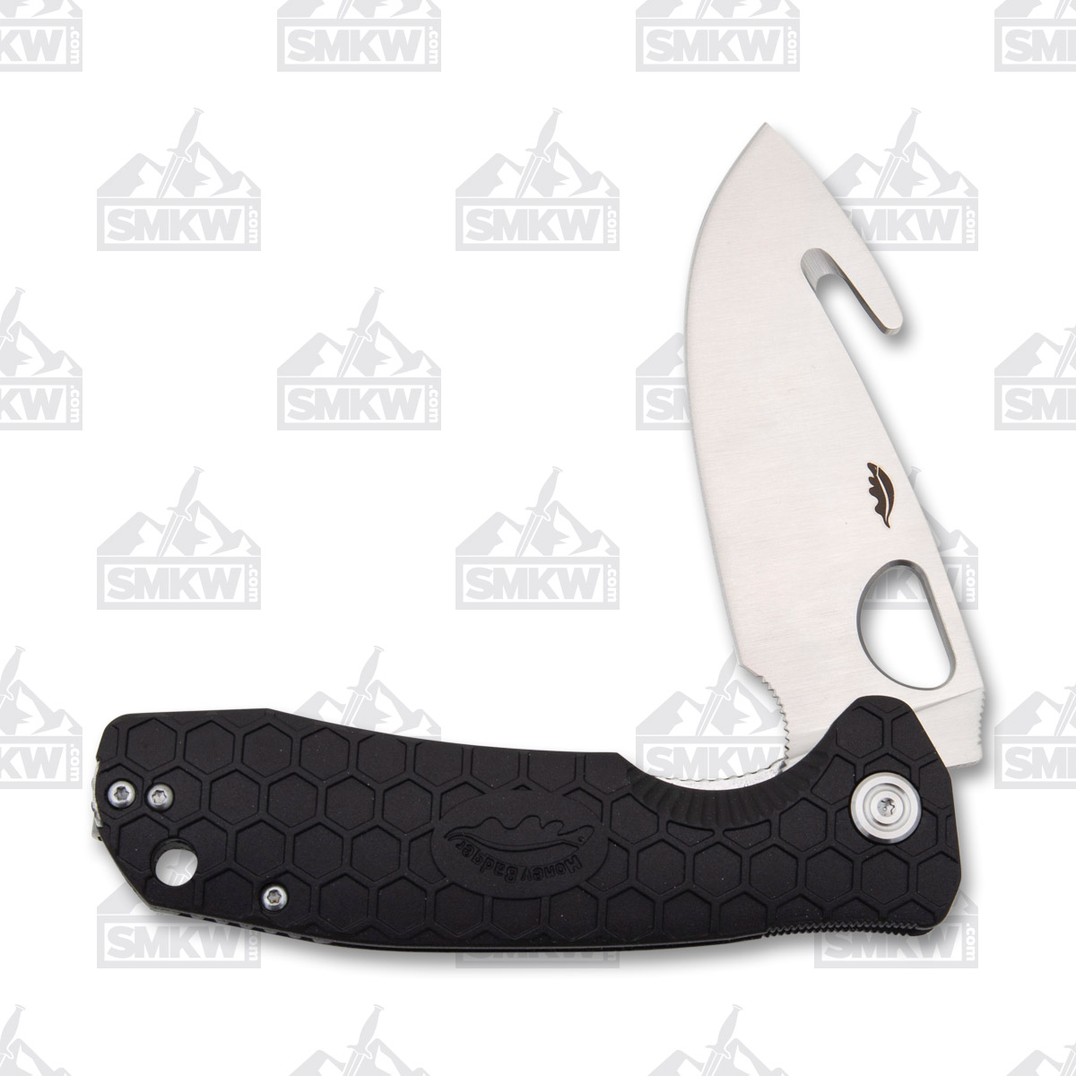 Honey Badger Large Hook Flipper Black 3.63in Plain Satin Blade HB1251 View 2