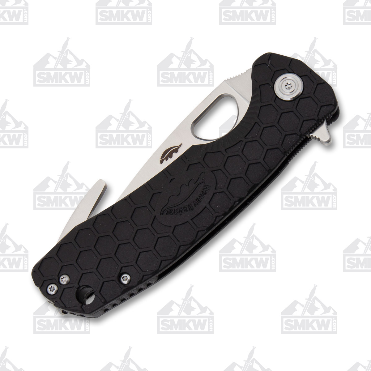 Honey Badger Large Hook Flipper Black 3.63in Plain Satin Blade HB1251 View 6