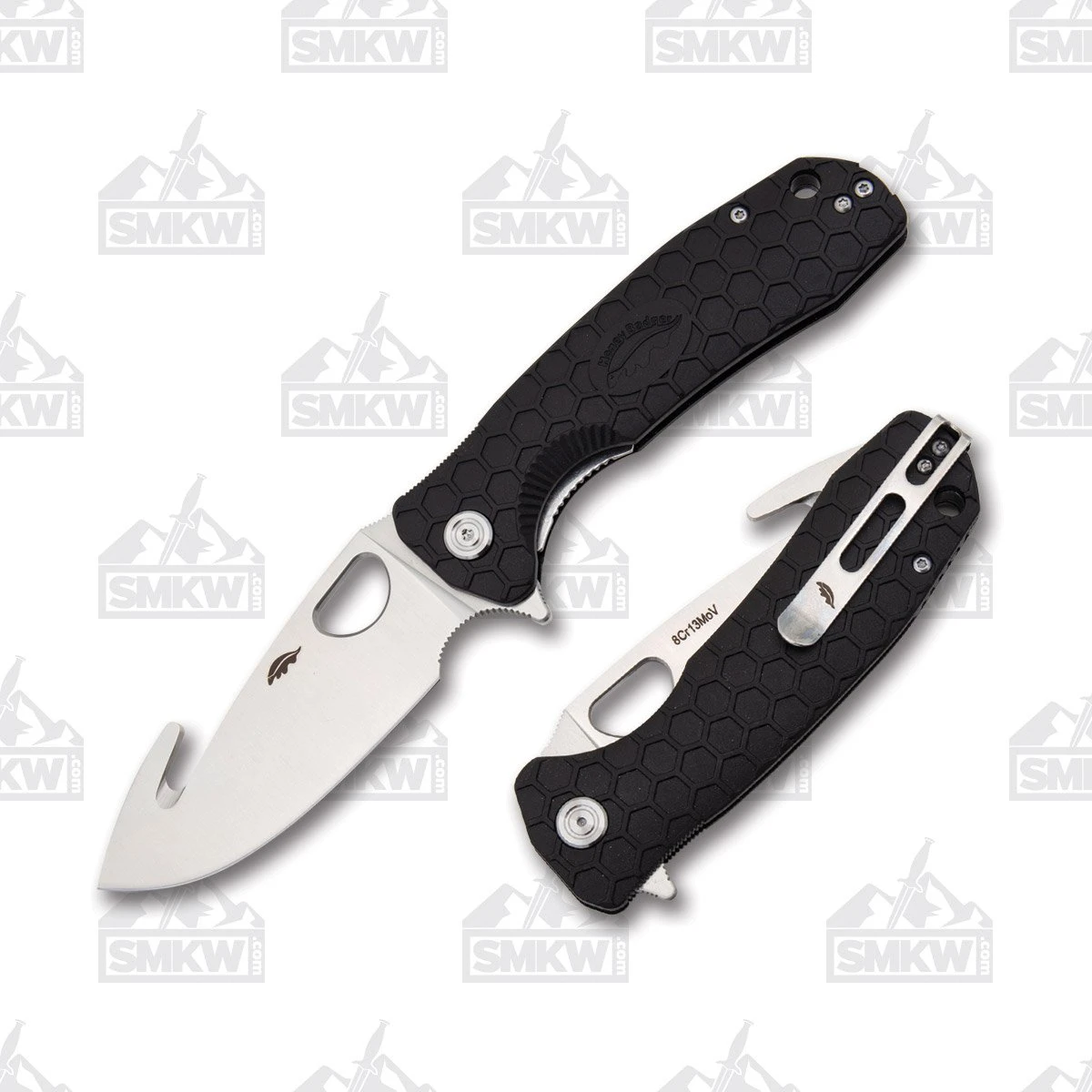 Honey Badger Large Hook Flipper Black 3.63in Plain Satin Blade HB1251 View 1