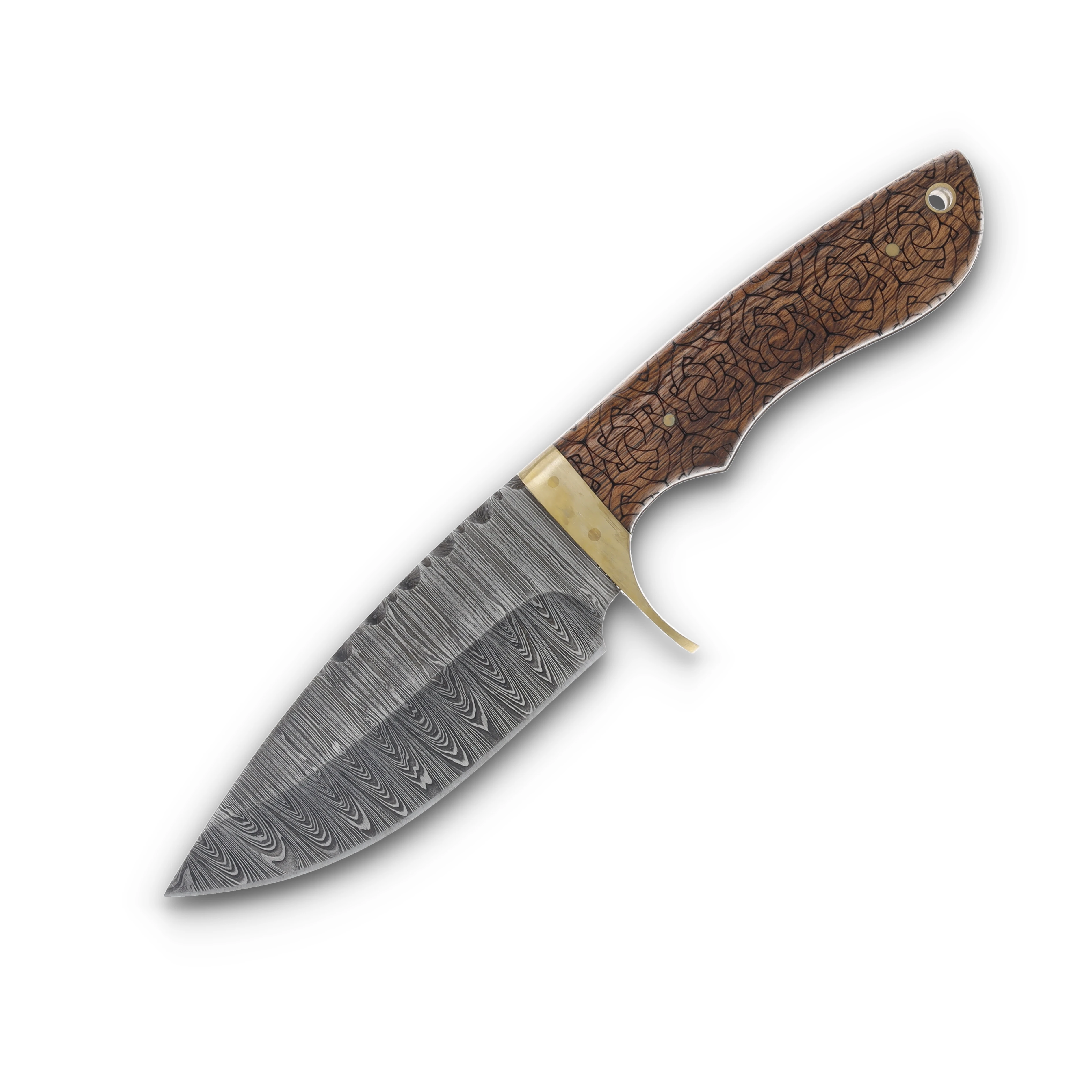 Szco Celtic Knot Fixed Blade Knife Damascus/Wood Grain with Leather Sheath DM1208 View 3