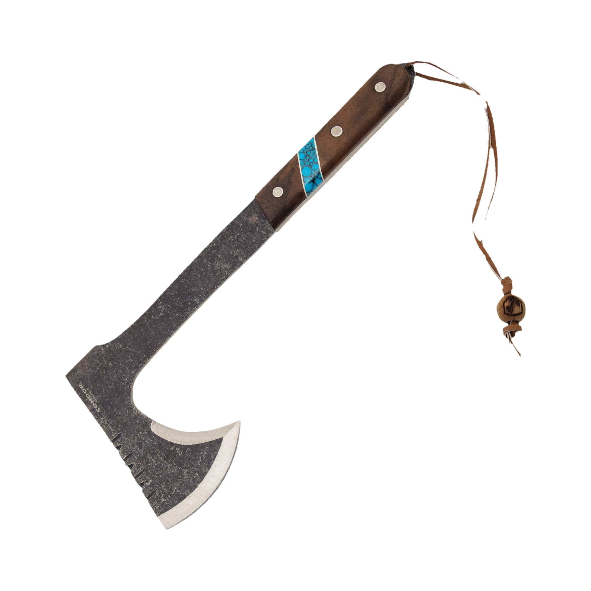 Condor Tool and Knife Blue River Tomahawk 1075/Walnut and Reconstituted Turquoise Stone with Leather Sheath CTK2826HC View 2