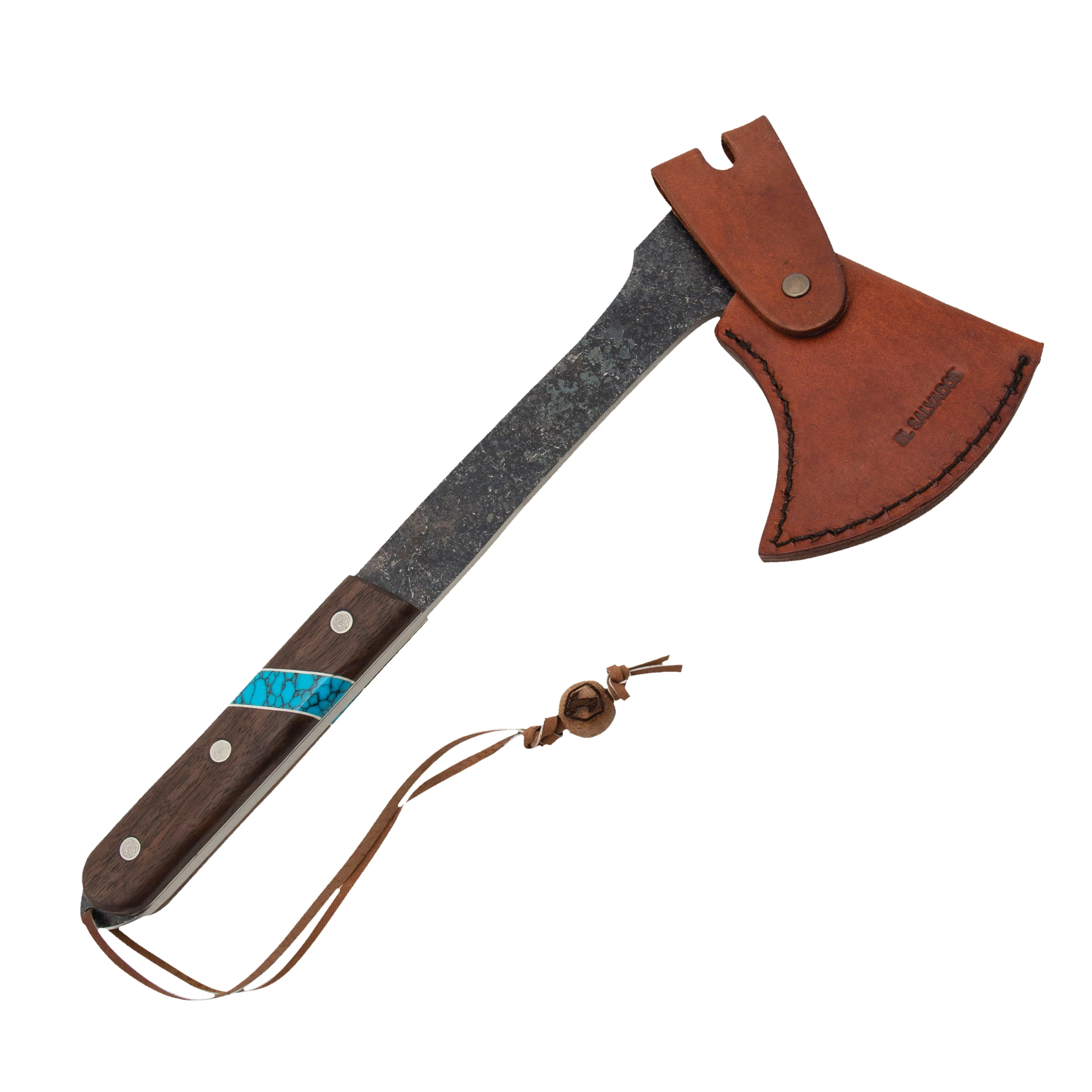 Condor Tool and Knife Blue River Tomahawk 1075/Walnut and Reconstituted Turquoise Stone with Leather Sheath CTK2826HC View 7