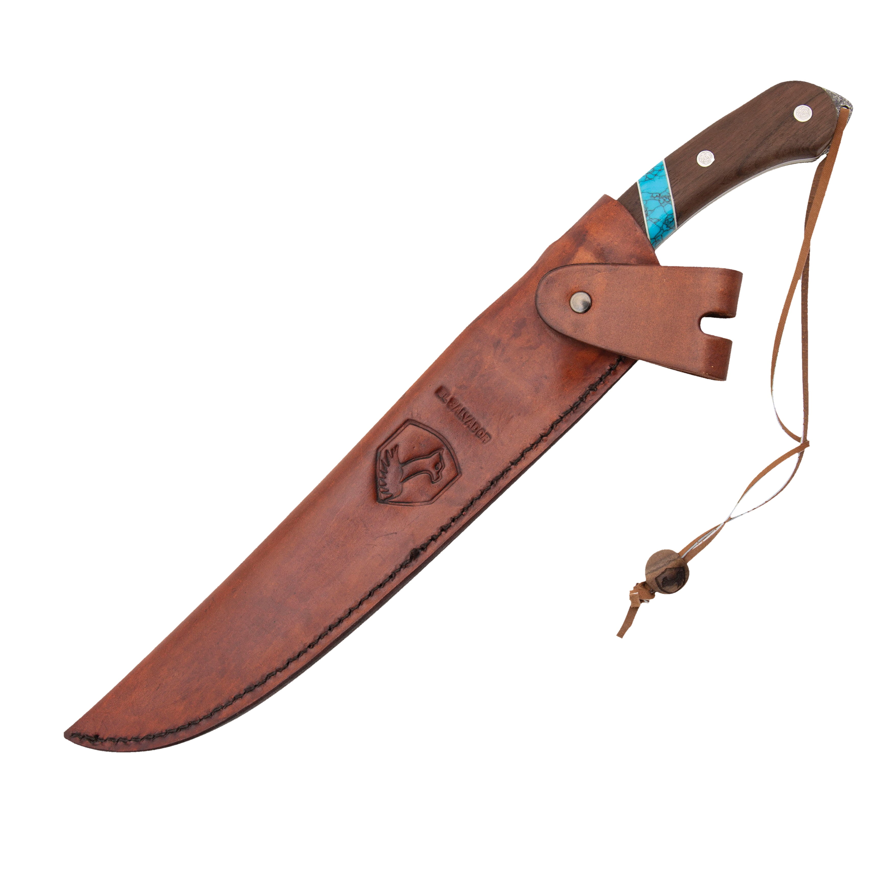 Condor Tool and Knife Blue River Machete 1075/Walnut and Reconstituted Turquoise Stone with Leather Sheath CTK282710HC View 4