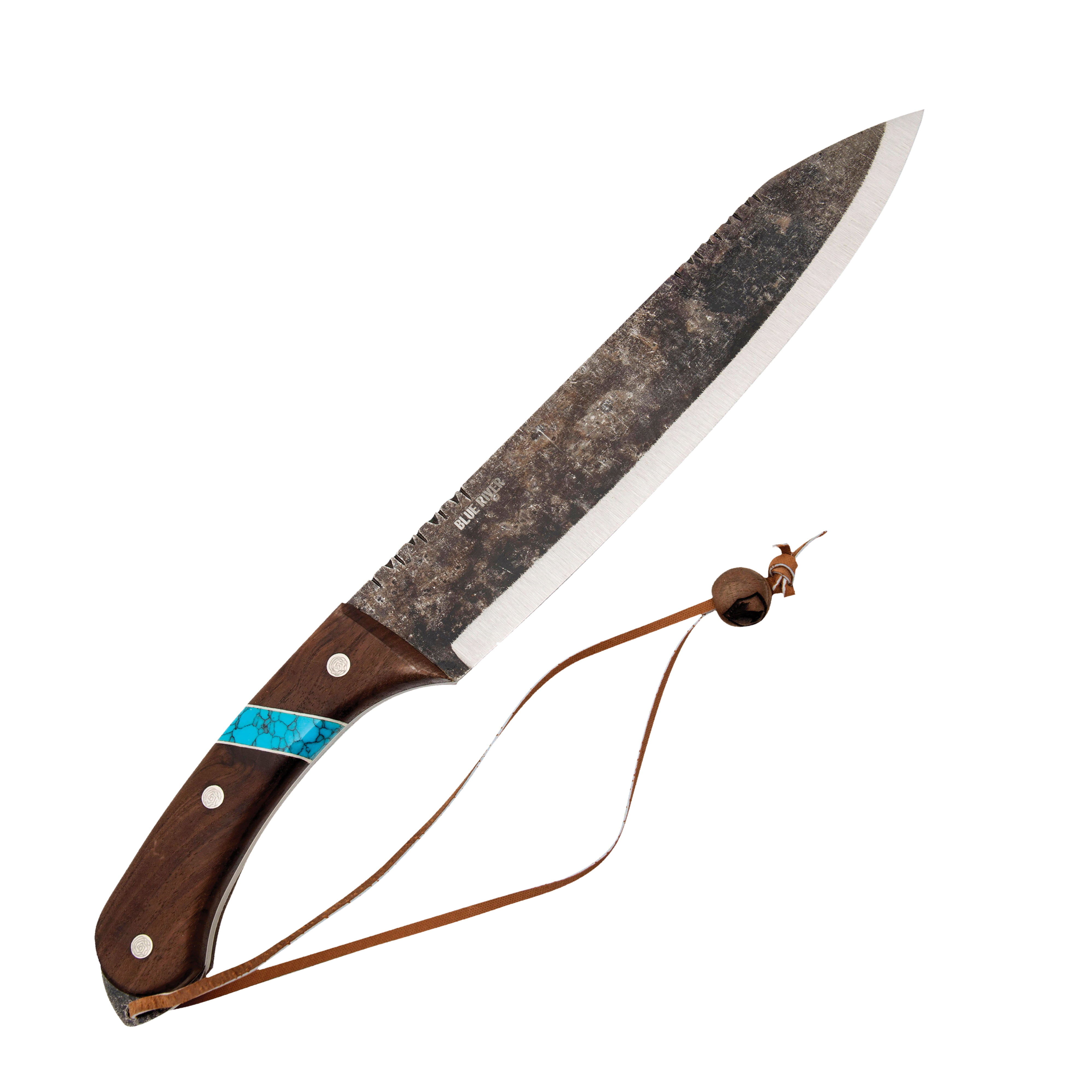 Condor Tool and Knife Blue River Machete 1075/Walnut and Reconstituted Turquoise Stone with Leather Sheath CTK282710HC View 2