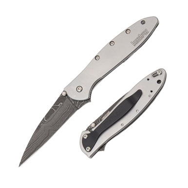 Kershaw Leek Assisted SS Folding Knife 3in Damascus Plain Blade KS1660D View 1