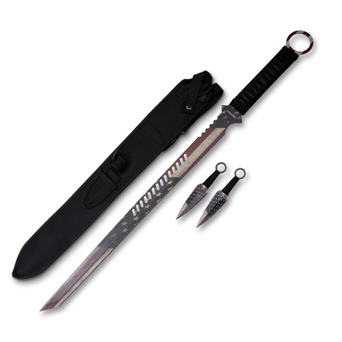 American Flag Ninja Sword with 2 Throwing Daggers NTK102043A View 1