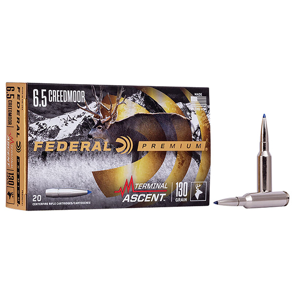 Federal Premium Terminal Ascent 6.5 Creedmoor Rifle Ammunition 20 Rounds Nickel Plated Brass Centerfire 130 Grain Terminal Ascent P65CRDTA1 View 1
