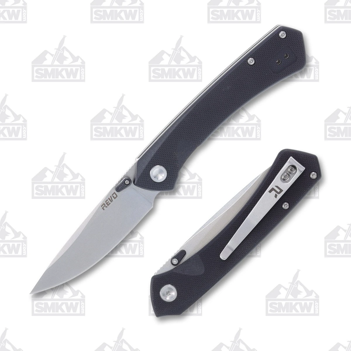 Revo Knives Warden Folding Knife 3 Inch Plain Stonewash Drop Point WARDENBLK View 1