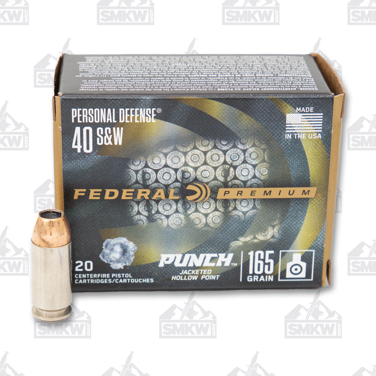 Federal Premium Personal Defense Punch .40 S&W 165gr JHP Brass Ammo 20Rd PD40P1 View 1