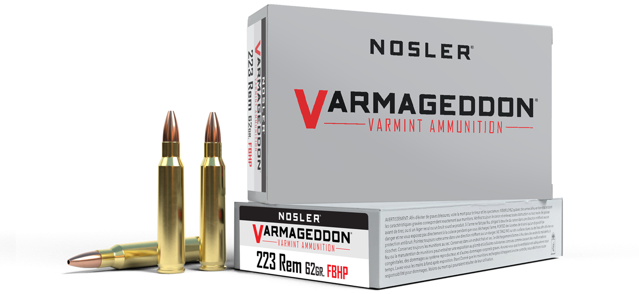Nosler Varmageddon .223 Rem 62gr Flat Base Hollow Point Brass Ammo 20Rds NOS40223 View 1