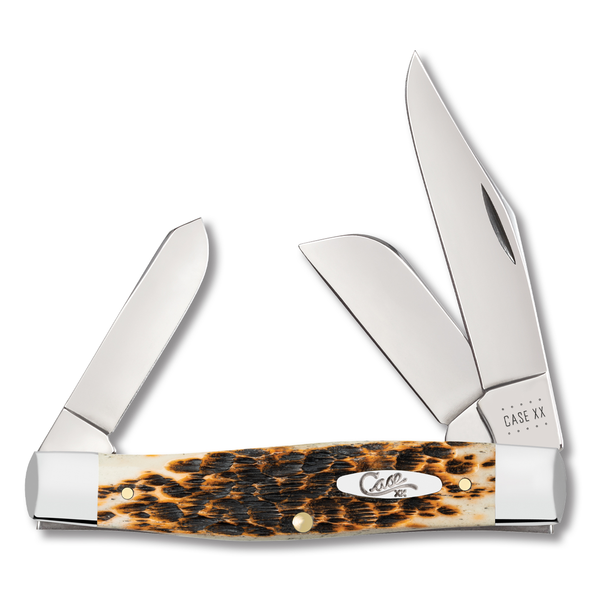 Case Amber Bone Carbon Steel Large Stockman Folding Knife CA6375 View 1