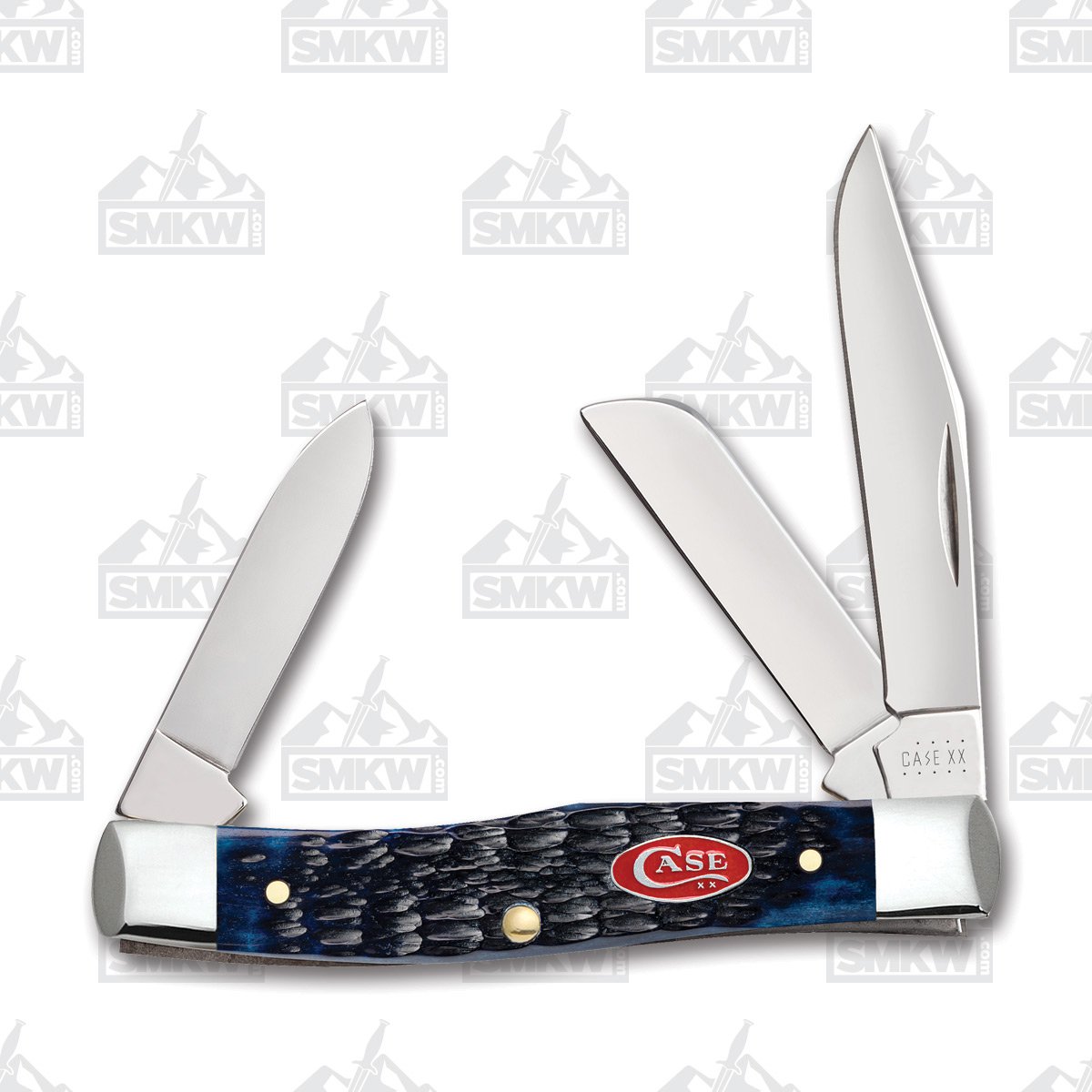 Case Rogers Jigged Blue Bone Red Shield Medium Stockman Folding Knife CA7049 View 1