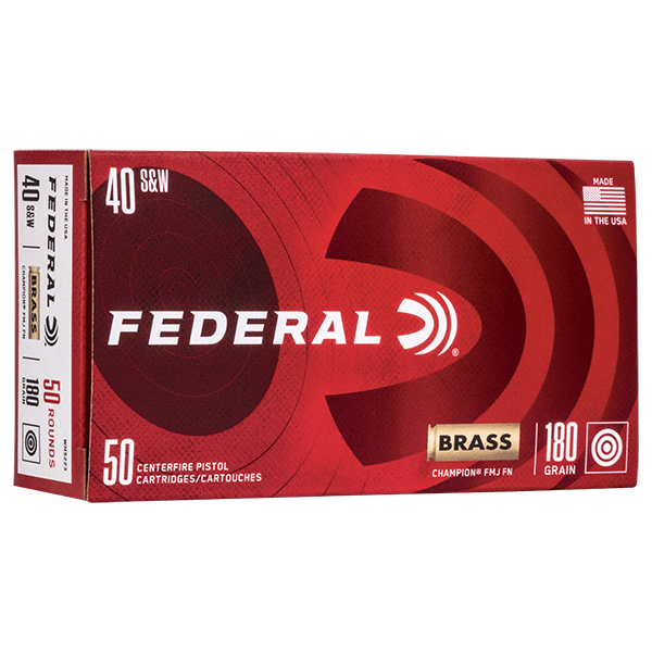 Federal Champion Training 40 S&W Ammunition 50 Rounds Brass Centerfire 180 Grain FMJ WM5223 View 1