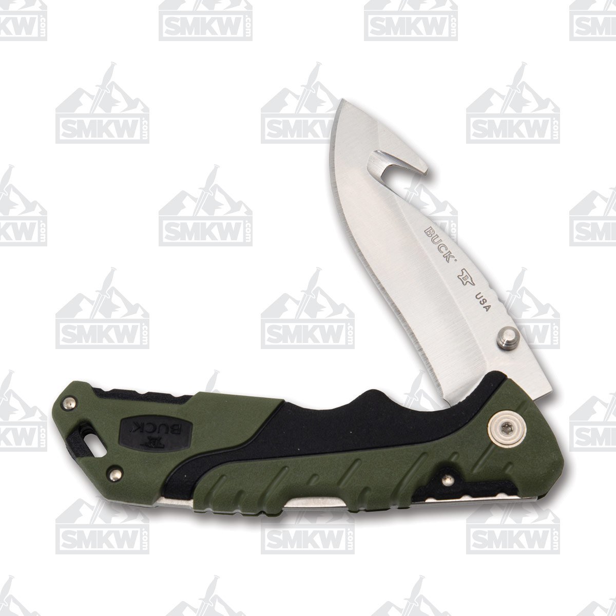 Buck 660 Large Folding Pursuit Guthook Knife Green/Black Versaflex and GFN Handle BU12256 View 1