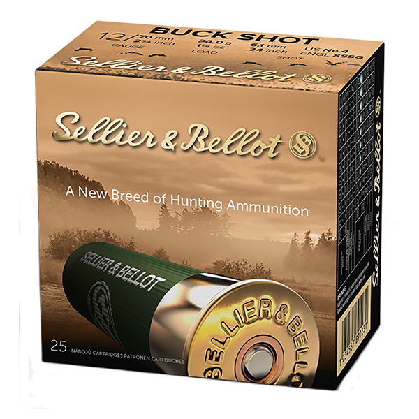 Sellier & Bellot Hunting 12 Gauge Shotgun Ammunition 25 Rounds 2.75in 27 Pellets 1-1/4oz #4 Lead Buck Shot SB12BSB View 1
