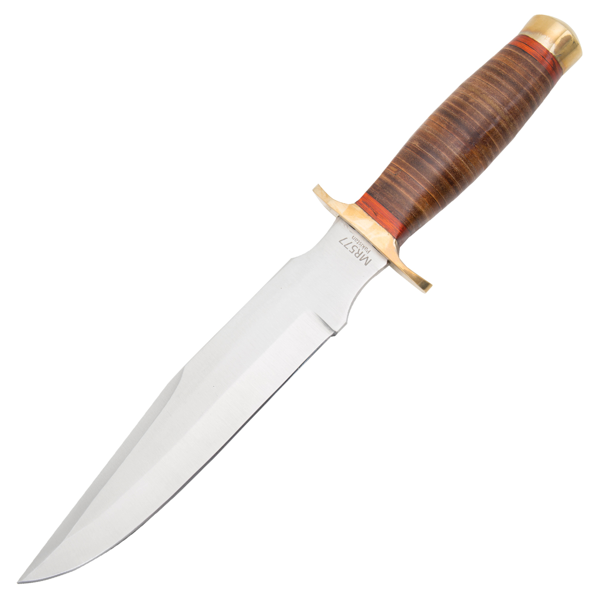 Marbles Bowie Fixed Blade Stacked Leather 9in Plain Satin Clip Point MR577 View 2