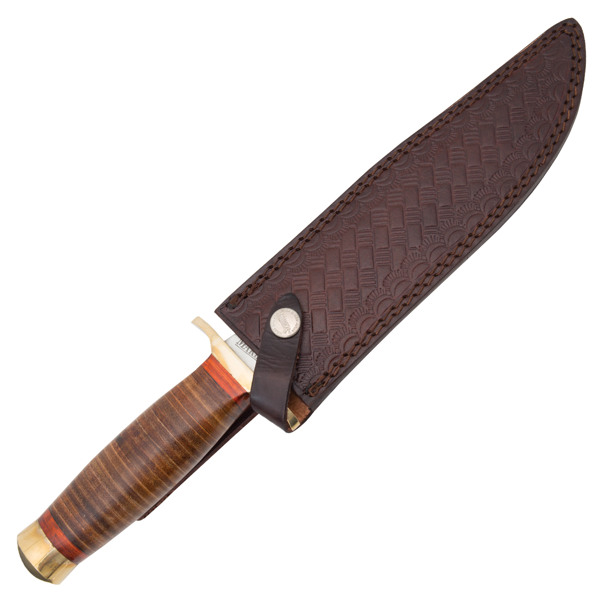 Marbles Bowie Fixed Blade Stacked Leather 9in Plain Satin Clip Point MR577 View 5