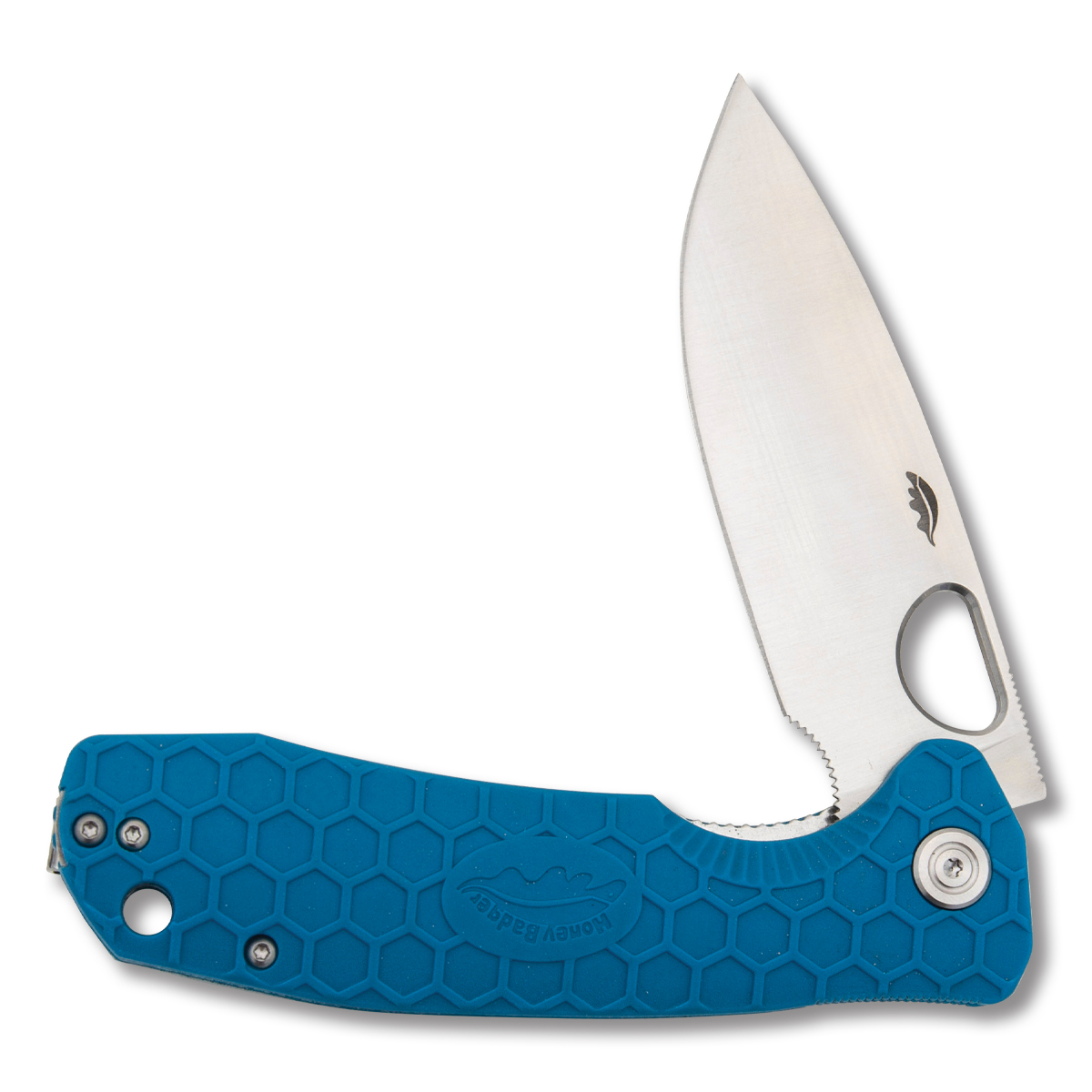 Honey Badger Large Flipper Knife Blue Plain Edge Satin Drop Point HB1004 View 3