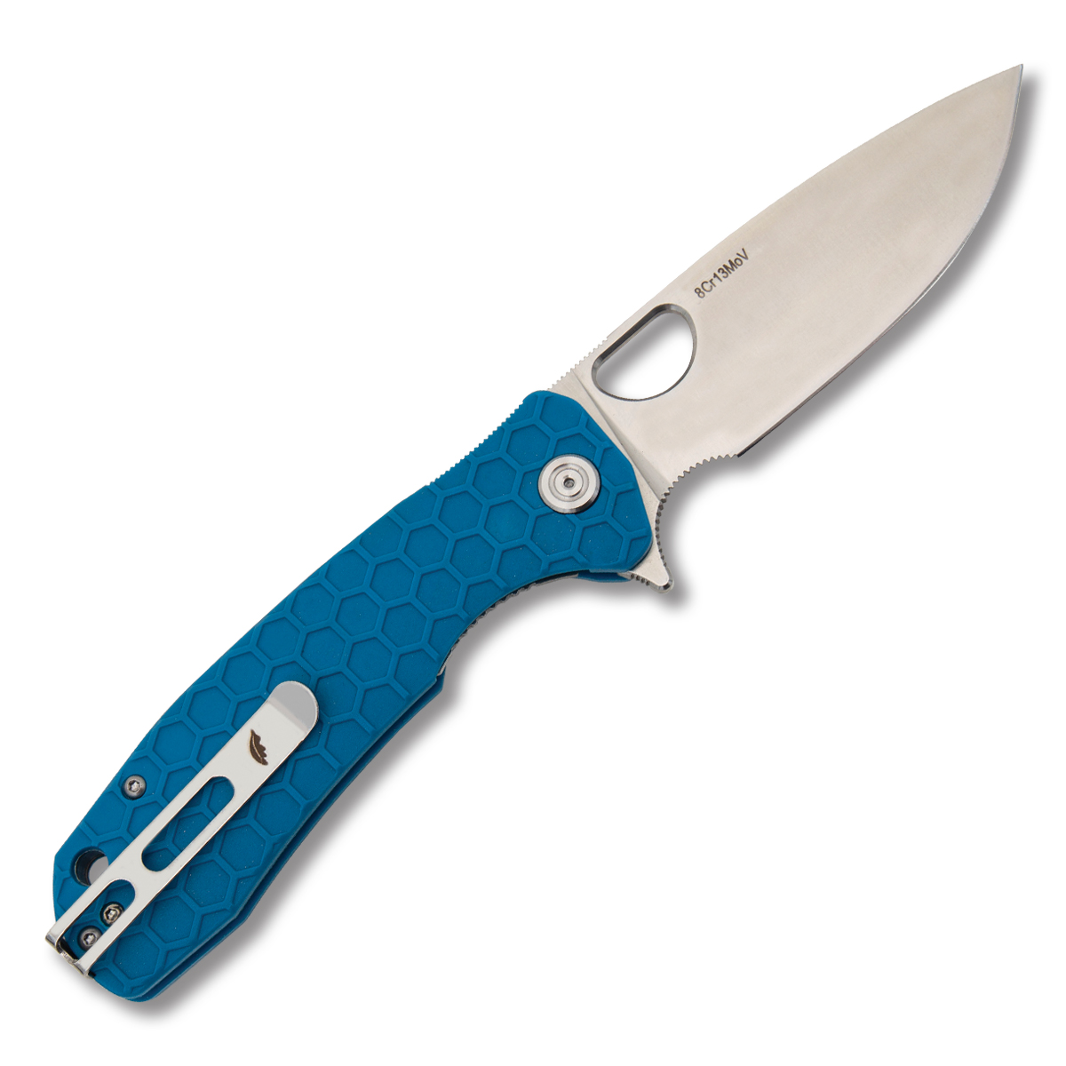 Honey Badger Large Flipper Knife Blue Plain Edge Satin Drop Point HB1004 View 2