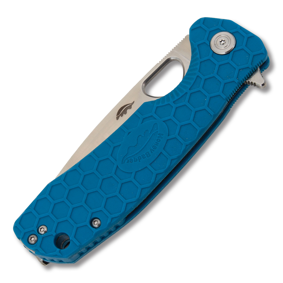 Honey Badger Large Flipper Knife Blue Plain Edge Satin Drop Point HB1004 View 4
