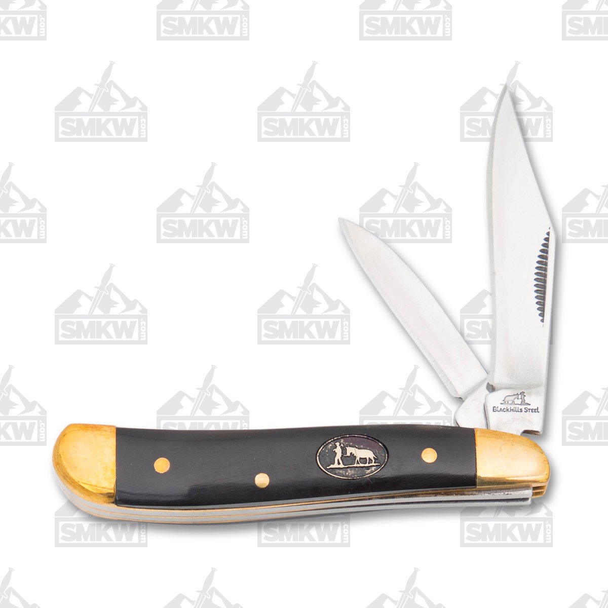 Frost Black Hills Cape Buffalo Horn Peanut Folding Pocket Knife With Copper Bolsters FRBKH107CBH View 1