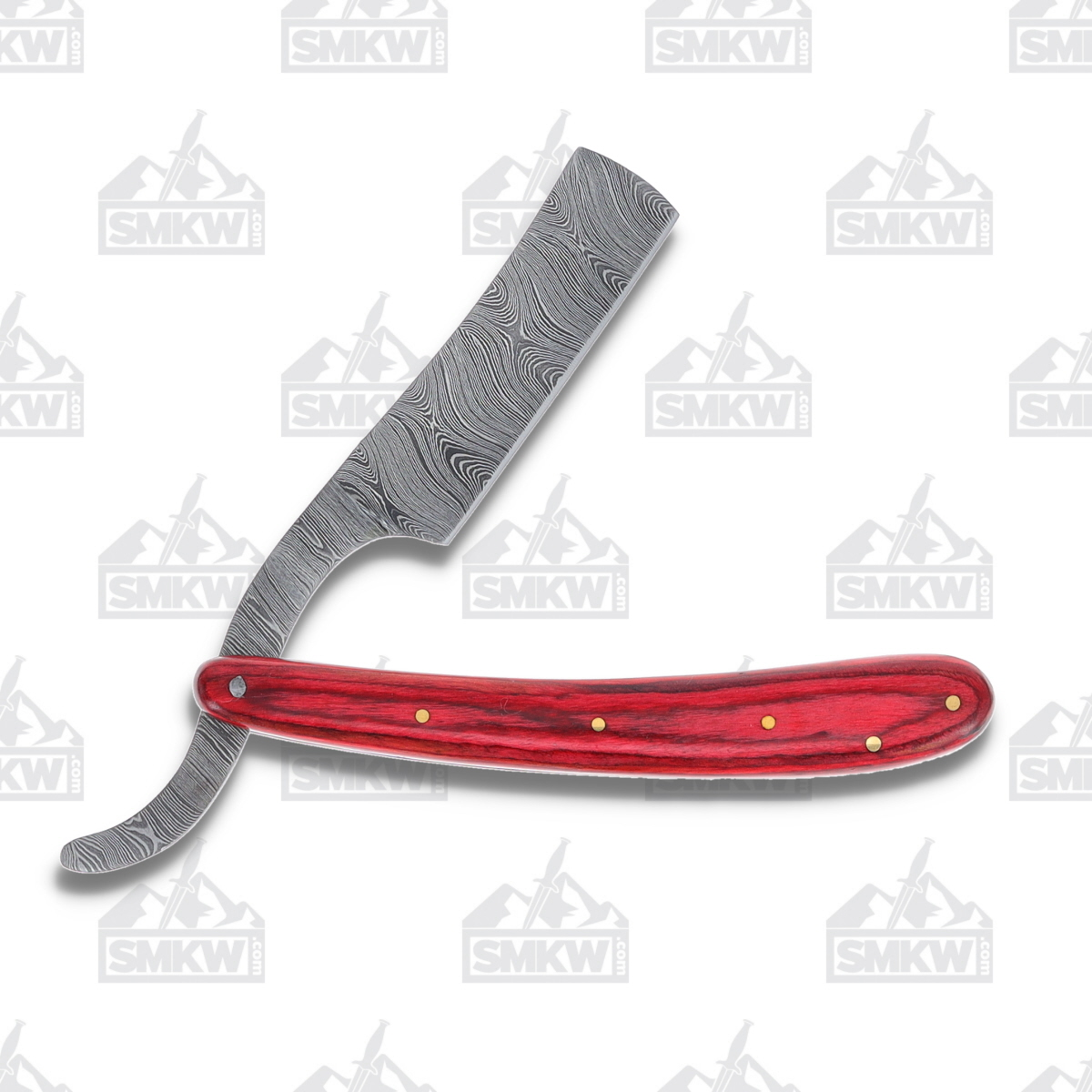 Marbles Damascus Straight Razor Folding Knife Red Wood MR606 View 2