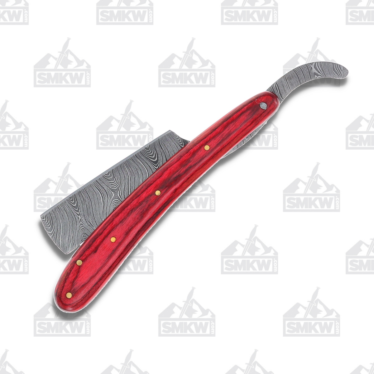 Marbles Damascus Straight Razor Folding Knife Red Wood MR606 View 7
