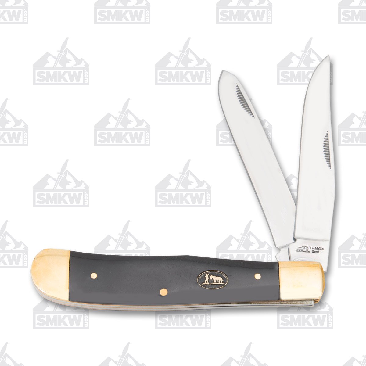 Frost Black Hills Cape Buffalo Horn Trapper Folding Pocket Knife With Copper Bolsters FRBKH108CBH View 1