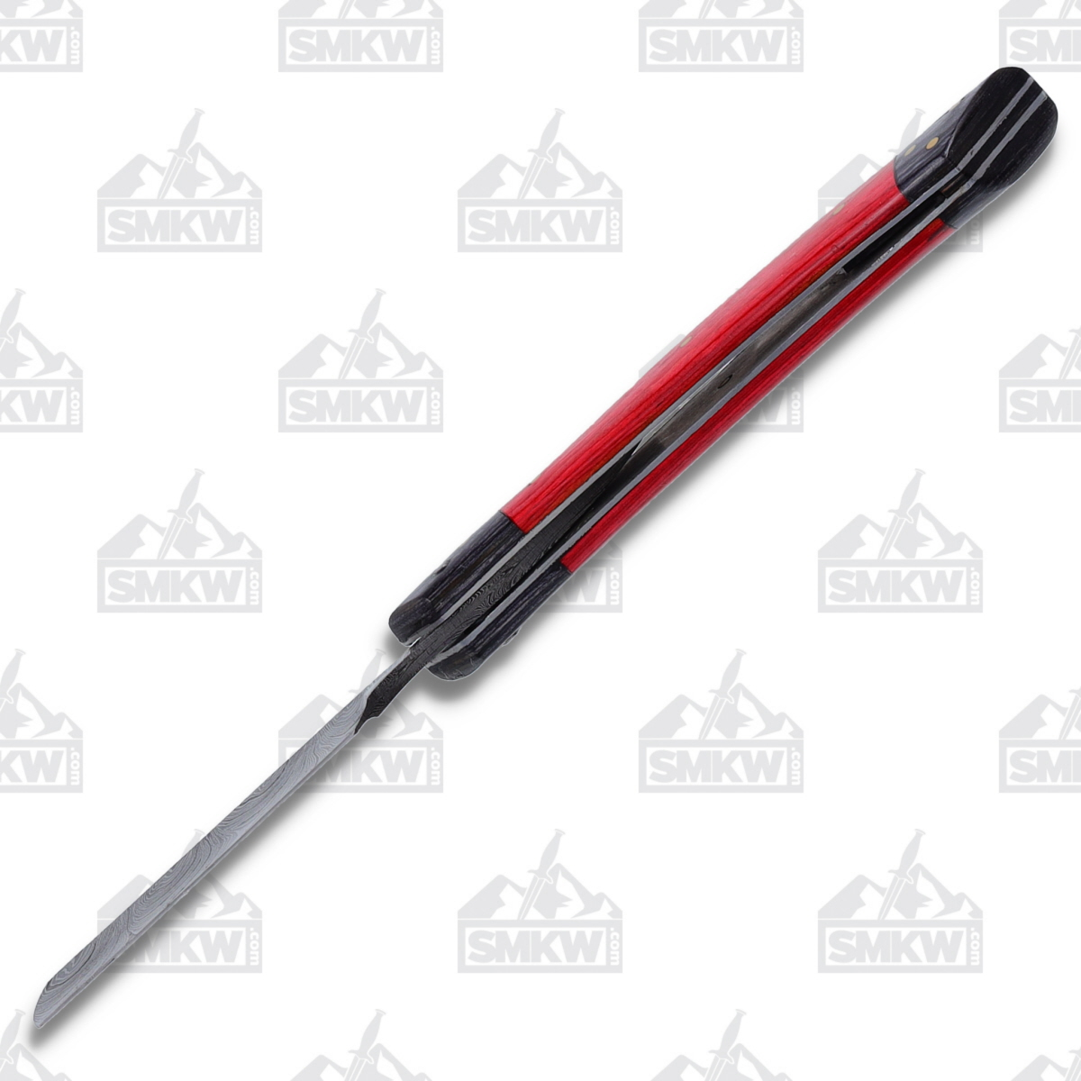 Marble's Damascus Razor Folding Knife Red and Black Pakkawood MR607 View 10