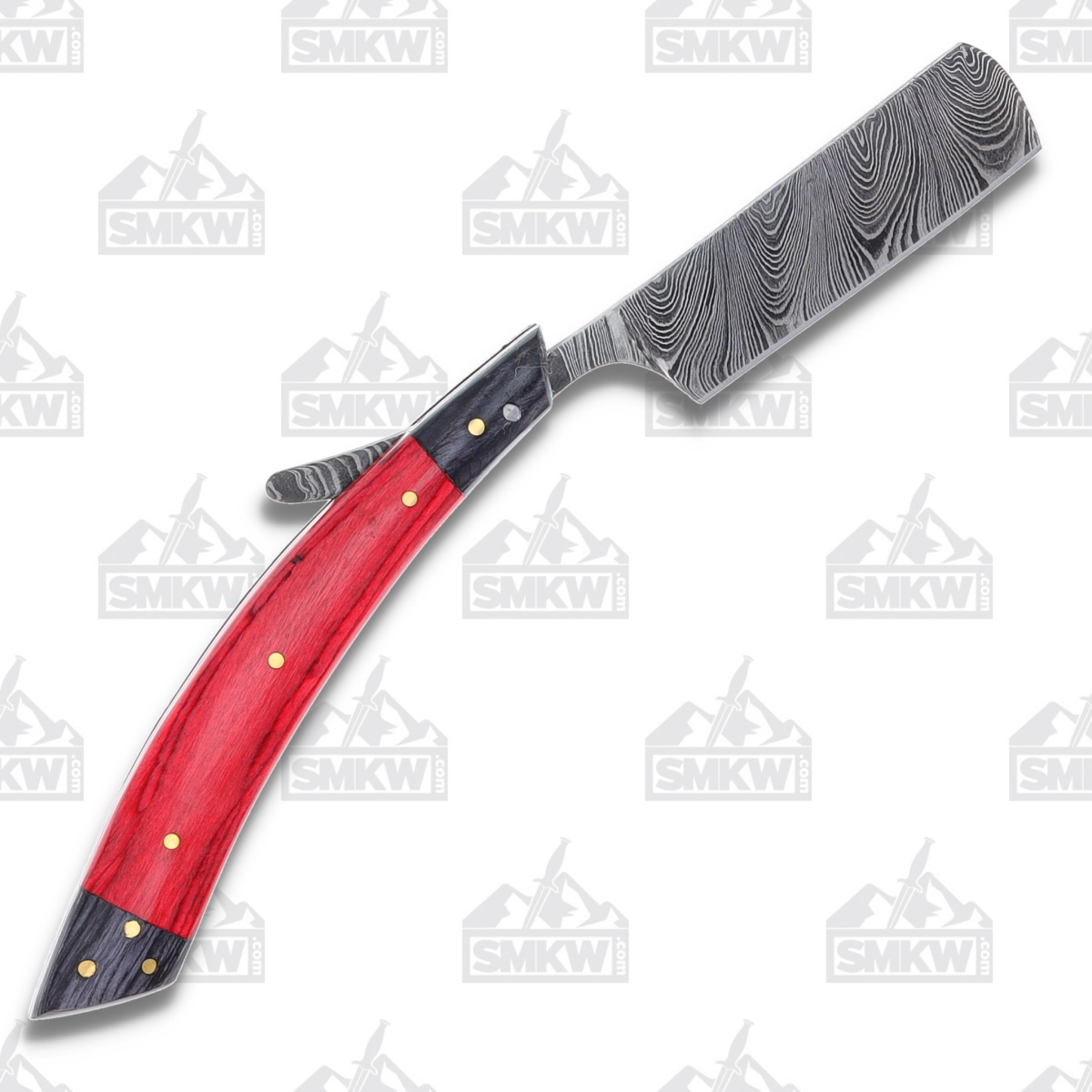 Marble's Damascus Razor Folding Knife Red and Black Pakkawood MR607 View 3