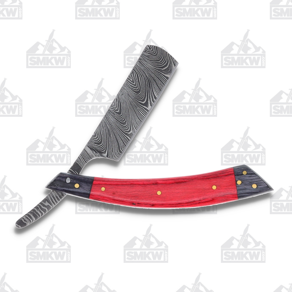 Marble's Damascus Razor Folding Knife Red and Black Pakkawood MR607 View 2