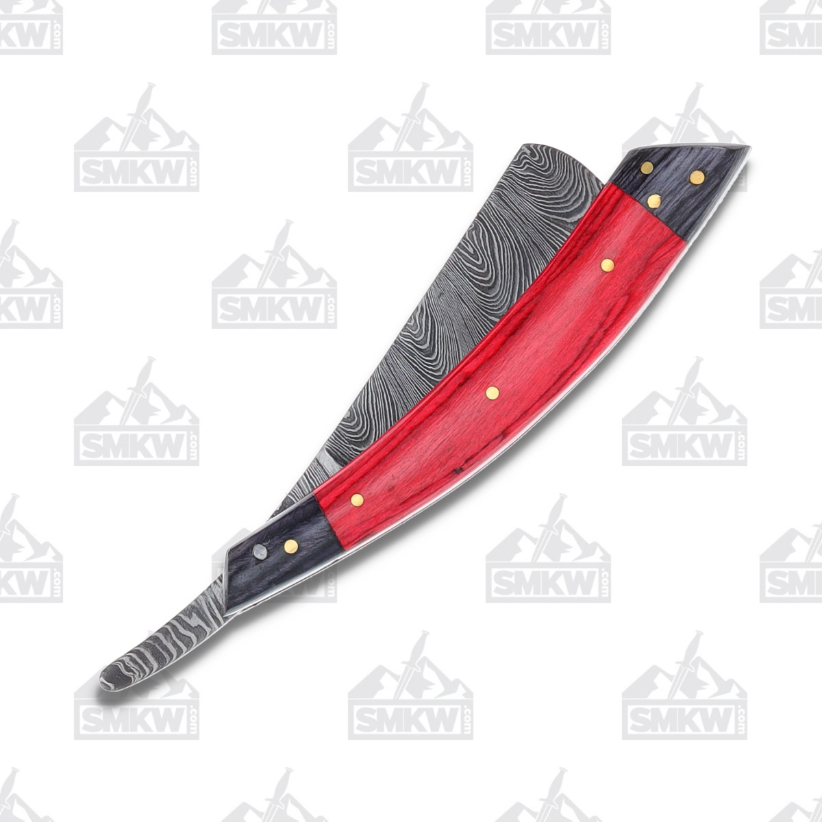 Marble's Damascus Razor Folding Knife Red and Black Pakkawood MR607 View 6
