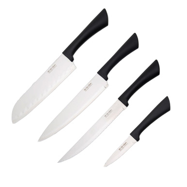 Hen & Rooster Intl Kitchen Knives 4 Piece Set Black ABS Handles View 1