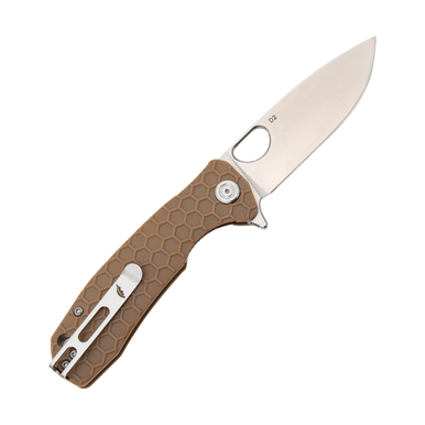 Honey Badger Knives Medium Drop Point - Tan FRN - D2 Satin Blade 3.19in HB1015 View 3