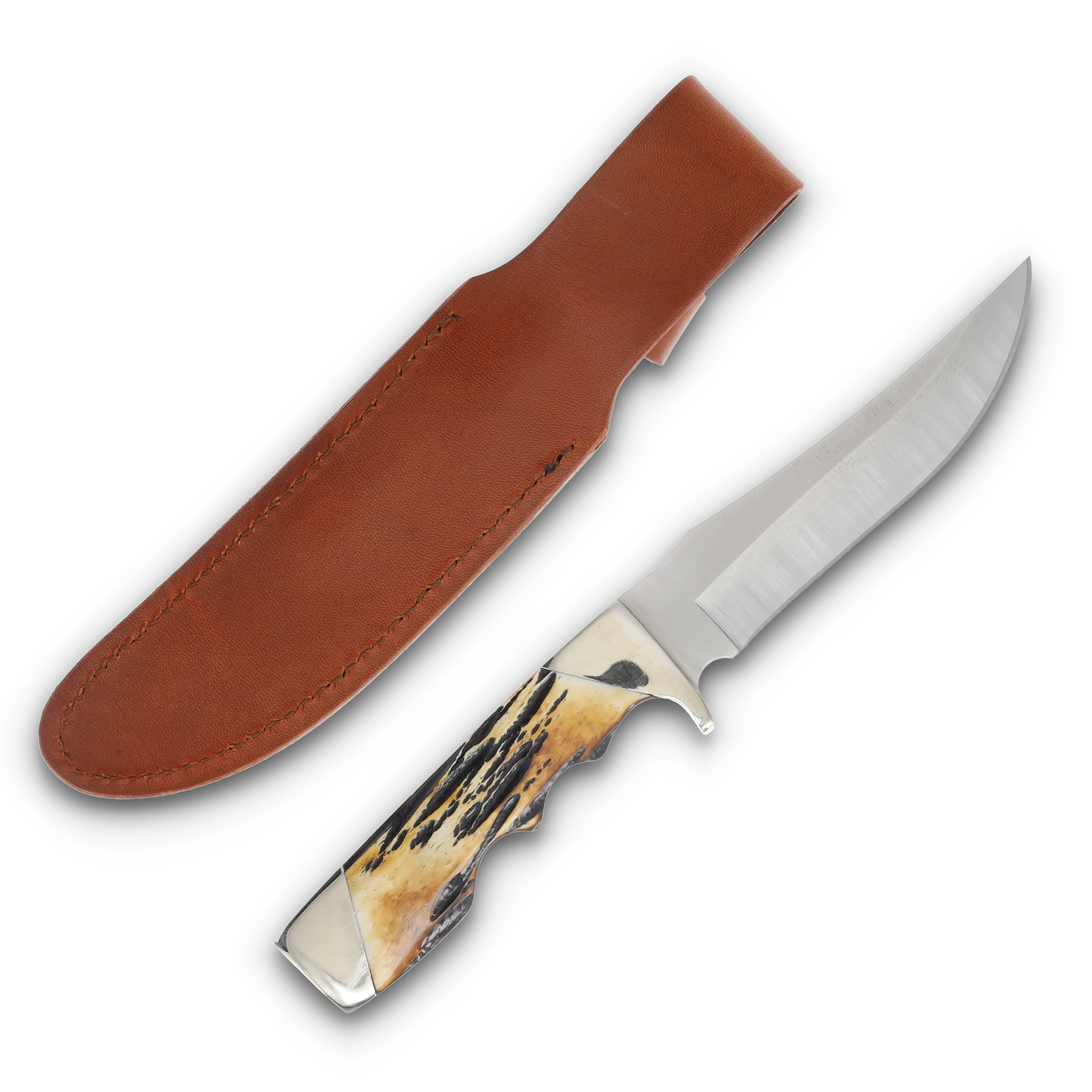 Bear & Son Skinner Fixed Blade Knife 4.37in Plain Genuine India Stag Bone BR577 View 2