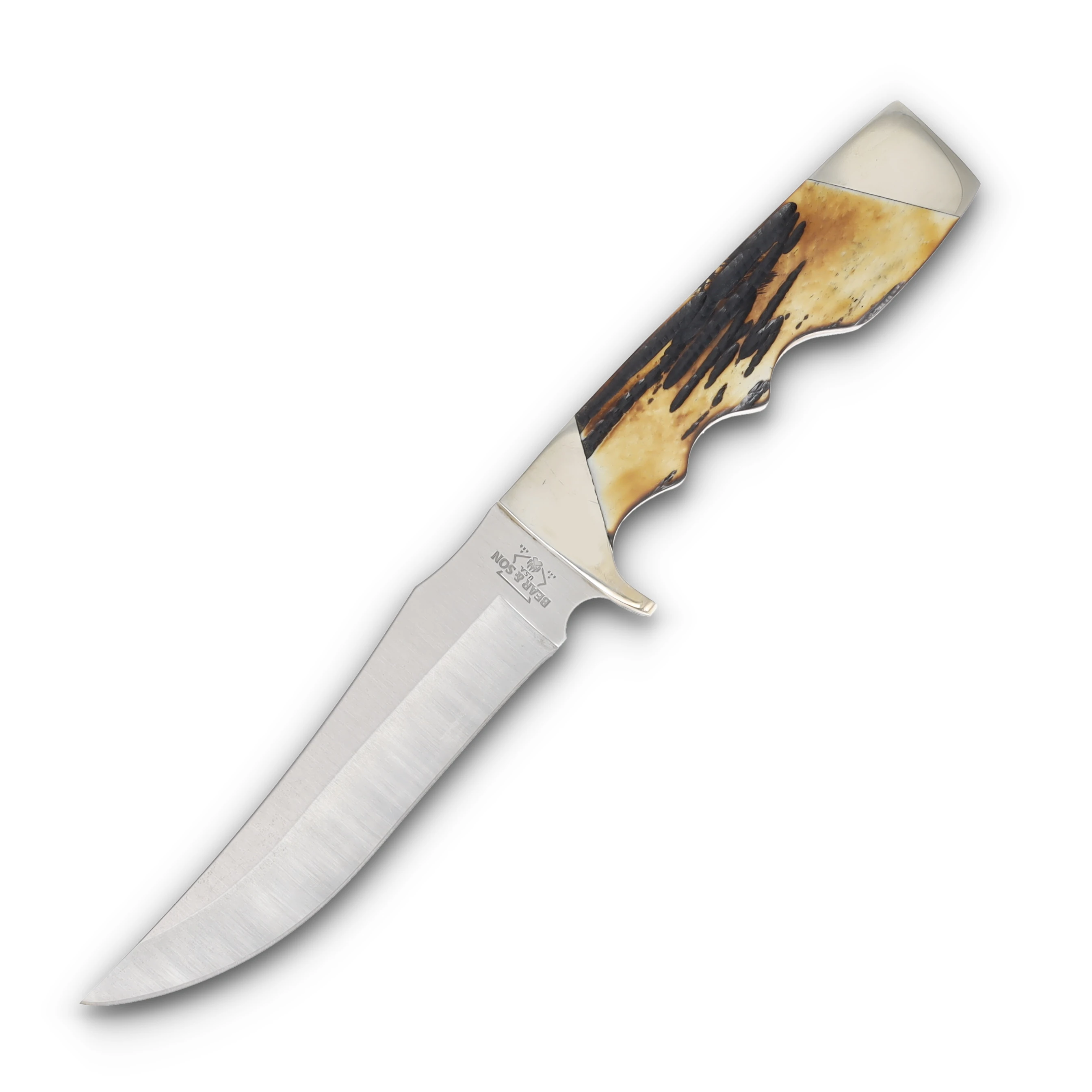 Bear & Son Skinner Fixed Blade Knife 4.37in Plain Genuine India Stag Bone BR577 View 3