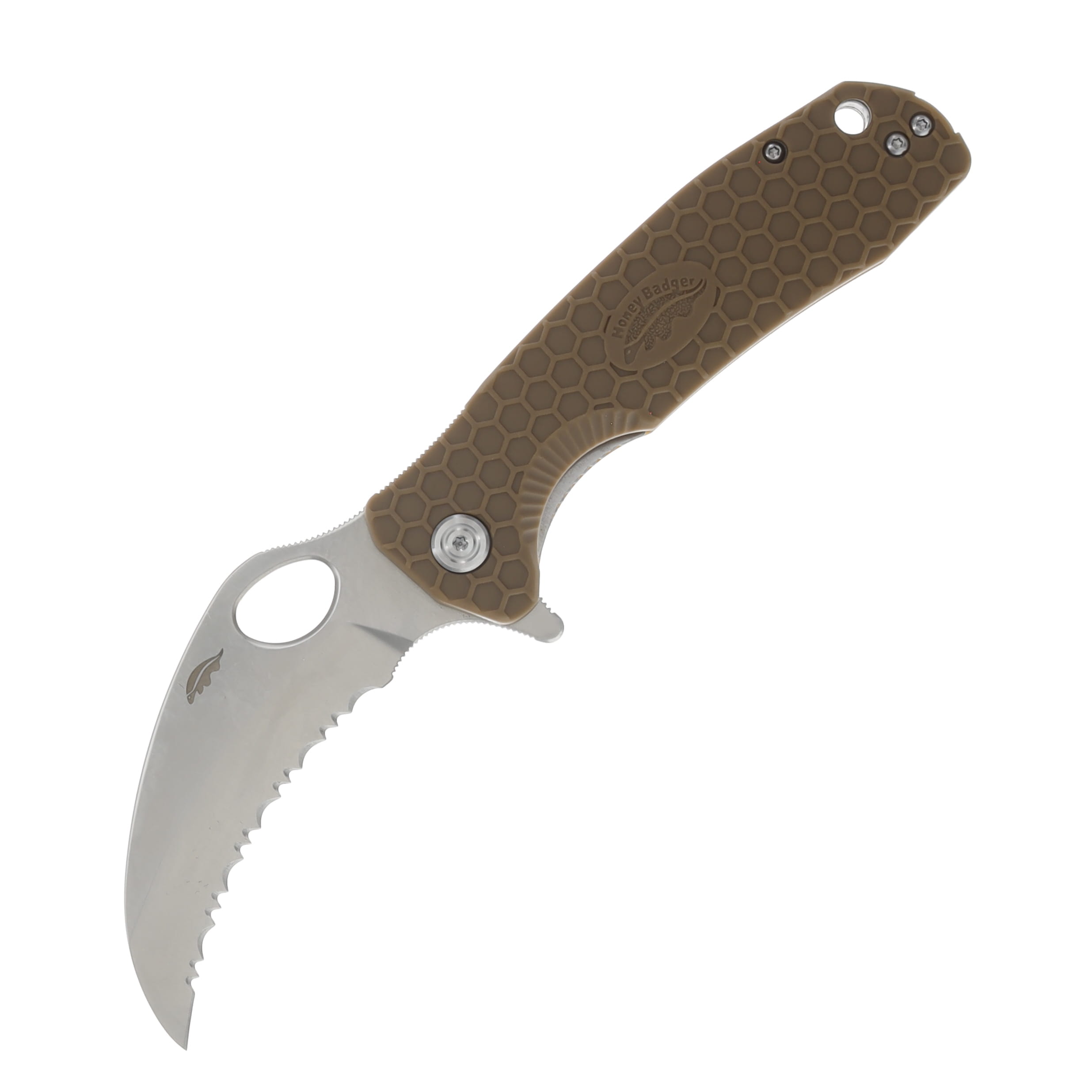 Honey Badger Claw Large Tan Serrated Flipper Linerlock HB1112 View 1