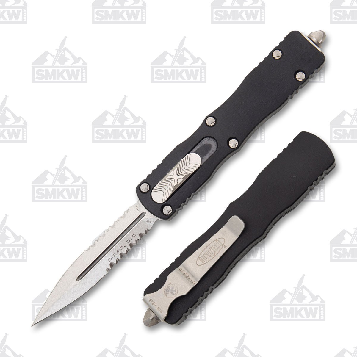 Microtech Dirac OTF Automatic Knife Partially Serrated Stonewash D/E Black AUMT22511 View 1