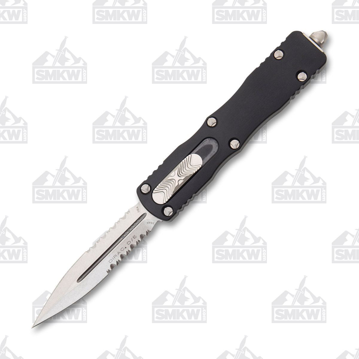 Microtech Dirac OTF Automatic Knife Partially Serrated Stonewash D/E Black AUMT22511 View 2