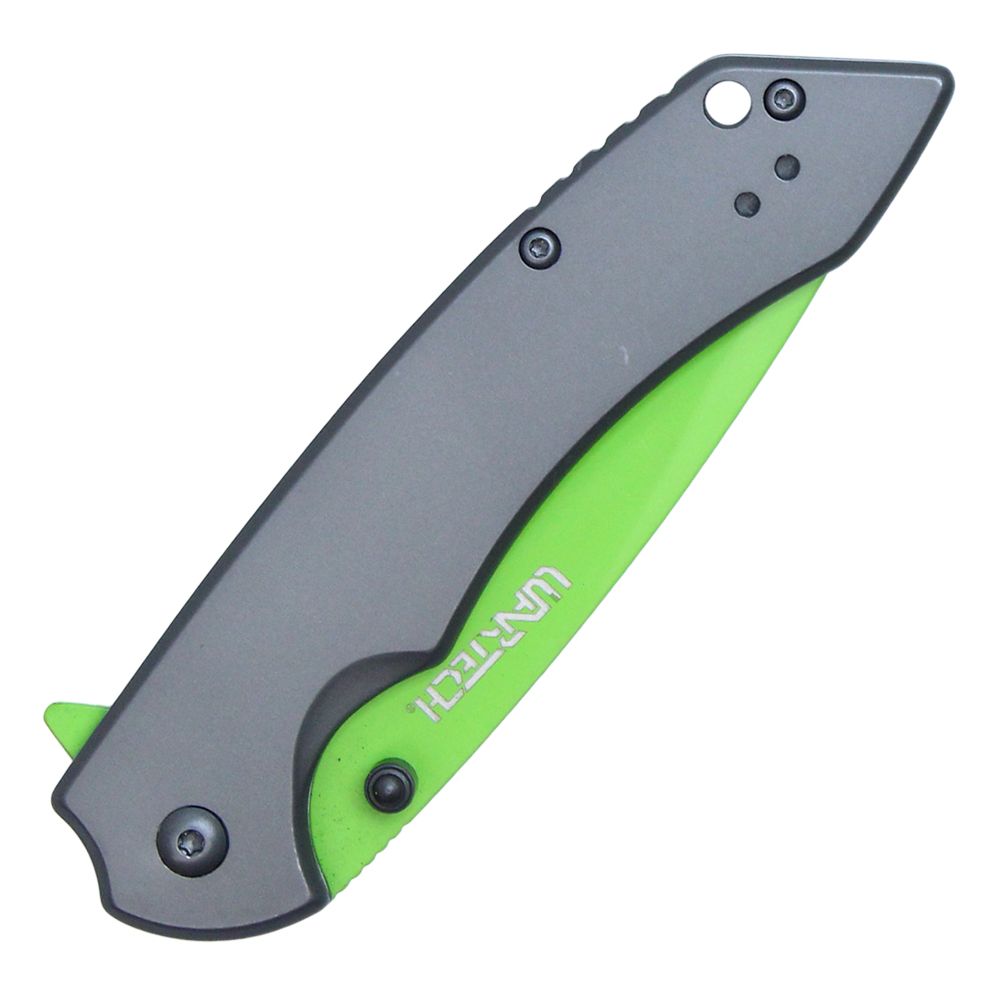 WarTech Assisted Folding Knife Gray 3.5in Plain Neon Green Drop Point NTPWT335GN View 2