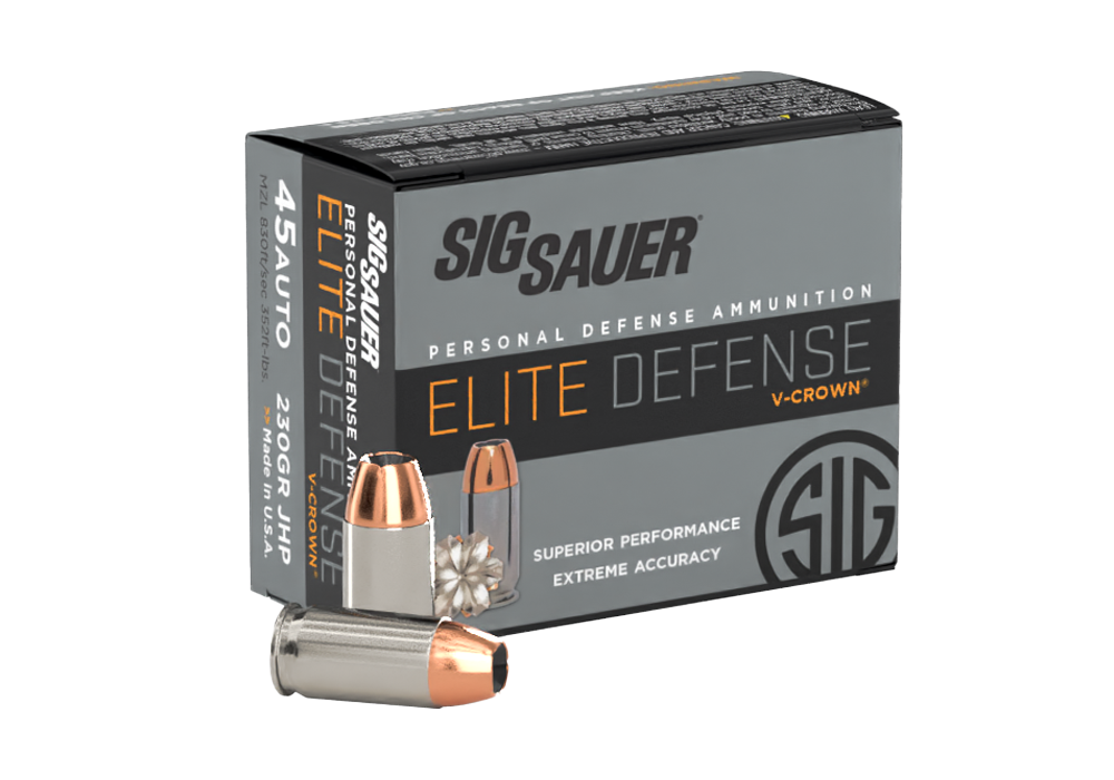 Sig Sauer Elite V-Crown .45 ACP 230gr JHP Nickel Brass Ammo 50 Rds E45AP250 View 4