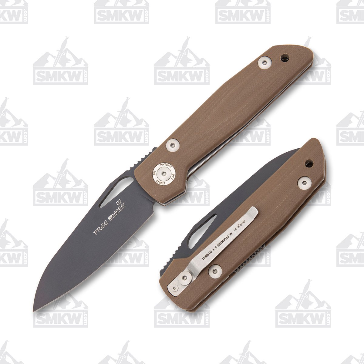 Viper Knives Free Folding Knife Brown G-10 Handle 3.75in Black PVD D2 Steel Wharncliffe Blade V4894BW View 1