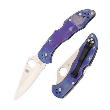 Spyderco Delica Anodized Purple 2.9in Plain Satin Clip Point View 1
