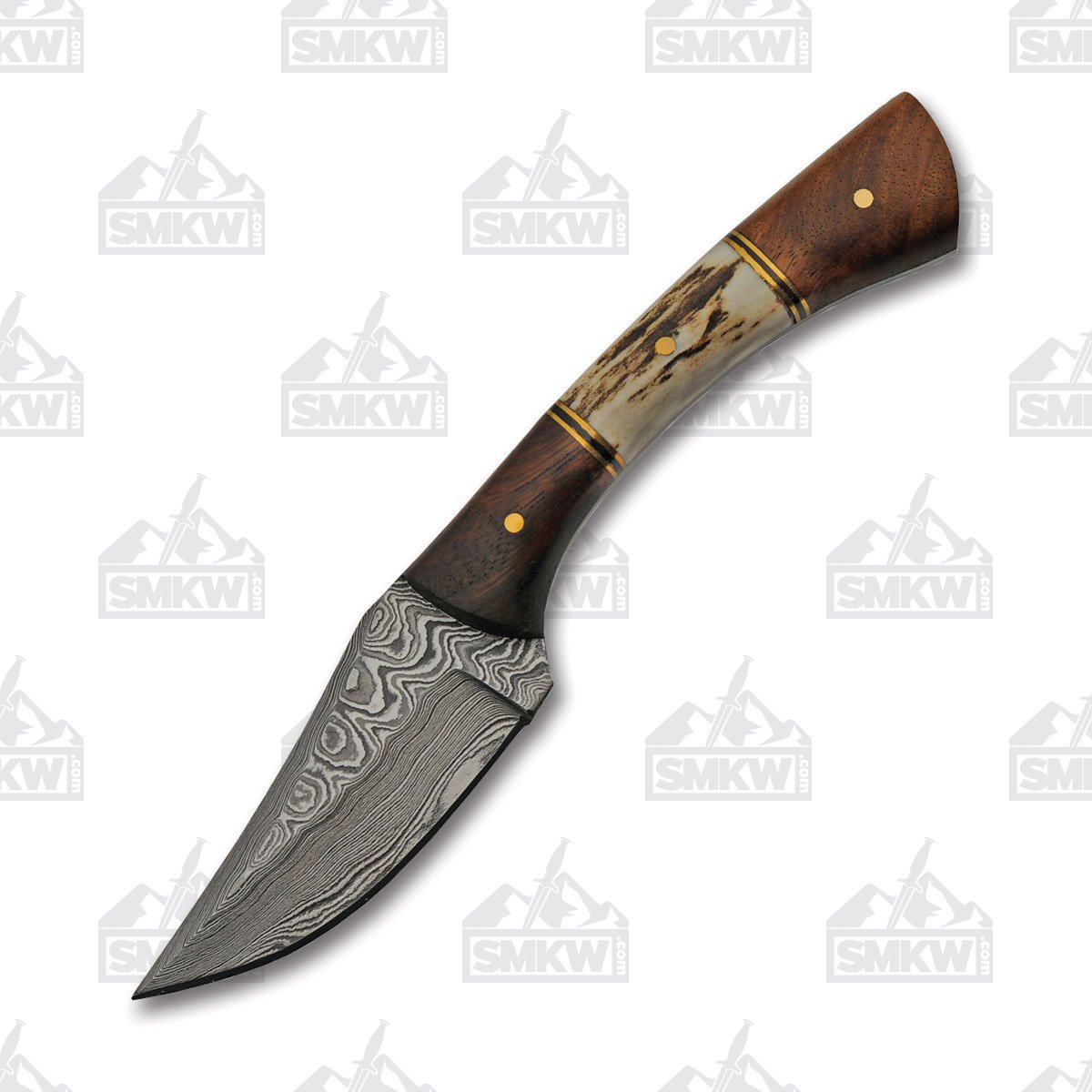 SZCO Supplies Patch Stag-Wood Fixed Blade Knife 3in Damascus Skinner DM1269 View 1