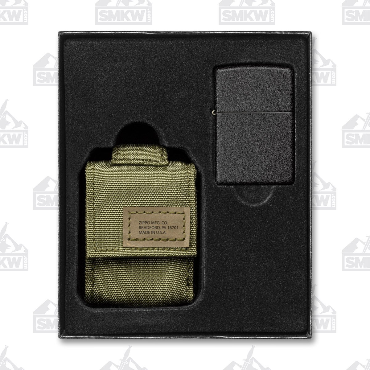 Zippo Sheath and Lighter Set Black Crackle/Green Sheath ZP49400 View 1